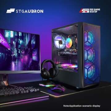 STGAubron Gaming Desktop PC Computer, Intel Core I7 3.4 GHz up to 3.9 GHz, Radeon RX 580 8G GDDR5, 16G RAM, 512G SSD, WiFi, Bluetooth 5.0, RGB Fanx6, RGB Mouse Pad, RGB BT Sound Bar, Windows 10 Home