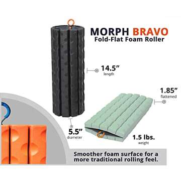 Brazyn Morph Foam Roller (Bravo-Sage): Collapsible Travel Foam Roller for Back Pain Relief, Workout Muscle Recovery, Back Massager, Deep Tissue Leg Massage, Back Cracker, Stretcher; Small, Portable