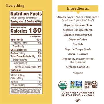 Simple Mills Organic Seed Crackers, Everything - Gluten Free, Vegan, Healthy Snacks, Paleo Friendly, 4.25 Ounce (Pack of 1)