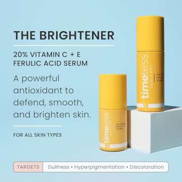 Timeless Skin Care Vitamin C Serum with Vitamin E & Ferulic Acid - 20% Vitamin C Brightening Serum - Face Serum for Oily & Dry Skin - Fragrance-Free Serum for Skin Care - 1 oz