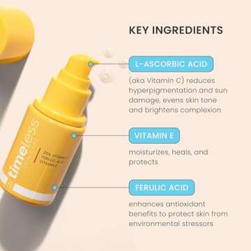 Timeless Skin Care Vitamin C Serum with Vitamin E & Ferulic Acid - 20% Vitamin C Brightening Serum - Face Serum for Oily & Dry Skin - Fragrance-Free Serum for Skin Care - 1 oz