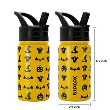 BJPKPK 15oz Insulated Water Bottle with Straw Lid, 15oz Stainless Steel Water Bottles, Reusable Leak Proof BPA-Free Thermos with 2 Straws, 1 Straw Brush(Halloween)