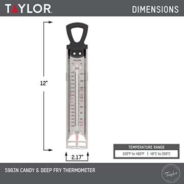 Taylor Stainless Steel Candy Deep Fry Food Cooking Kitchen Analog Paddle Thermometer, Frying Thermometer for Candy, Maple Syrup, Sugar, Brewing, Includes Pan Clip, 12 Inches