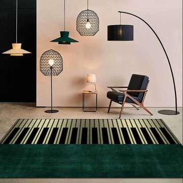 Dark Green Piano Keys Print Area Rugs, Modern Minimalist Indoor Non-Slip Floor Carpet, Soft Machine Washable Rug for Decor Living Room Bedroom Home - 4.9ft x 8.2ft