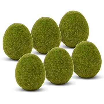 6 Easter Green Mossy Eggs Spring Decor Artificial Fuzzy Flocked Moss Balls Decorative Holiday Furry Covered Egg for Indoor Home Kitchen Table Shelf Bowl Decorations & Outdoor Garden Yard Potting Craft