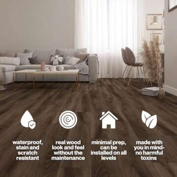 Lucida Surfaces Luxury Vinyl Flooring | Interlocking Flooring for DIY Installation | 10 Wood-Look Planks | MaxCore Pro | Box of 10 Planks | 24.5 Sq. Feet