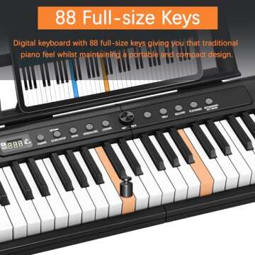 88 Key Digital Piano Beginner Electric Keyboard, with Semi-Weighted Velocity-Sensitive Keys Dual 20W Speakers Bundle include Sustain Pedal, Carrying Bag, Piano Stand, Earphone