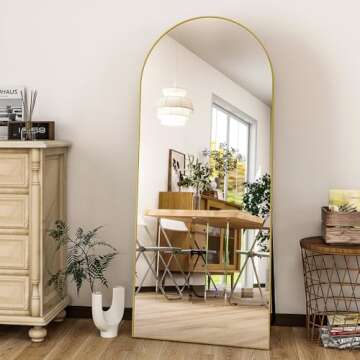 HARRITPURE 56"x21"Full Length Mirror Arch Floor Mirrors with Aluminum Alloy Frame Free-Standing Wall Mounted or Leaning Large Bedroom Dressing Mirror Modern & Contemporary Decor for Home,Gold