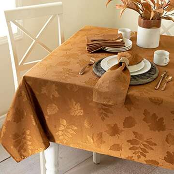 Benson Mills Harvest Legacy Damask Fabric Table Cloth Fall, Harvest, and Thanksgiving Tablecloth (Amber-Bronze, 52" x 52" Square)