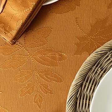 Benson Mills Harvest Legacy Damask Fabric Table Cloth Fall, Harvest, and Thanksgiving Tablecloth (Amber-Bronze, 52" x 52" Square)