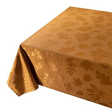 Benson Mills Harvest Legacy Damask Fabric Table Cloth Fall, Harvest, and Thanksgiving Tablecloth (Amber-Bronze, 52" x 52" Square)