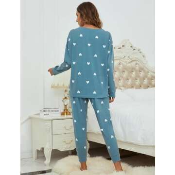 Blooming Jelly Womens Cute Pajama Sets Comfy Heart Printed Nightwear Drawstring Pockets Pjs 2024 (Medium, Blue)