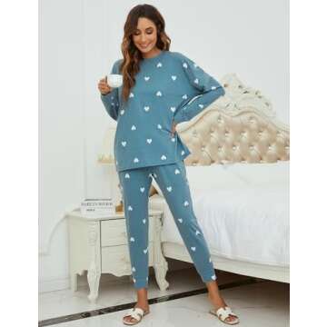 Blooming Jelly Womens Cute Pajama Sets Comfy Heart Printed Nightwear Drawstring Pockets Pjs 2024 (Medium, Blue)