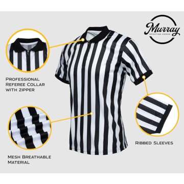 Murray Sporting Goods Men’s Referee Shirt Collared | Official Mens Ref Shirt Jersey Short Sleeve - Football Halloween Costume (X-Large)