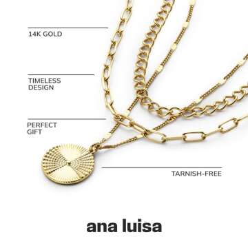 Ana Luisa Gold Layered Chain Necklace Set With Coin Charm - Michelle - 14K Gold Plated Layered Necklace - Hypoallergenic, Water-Resistant, Tarnish-Free - Lobster Clasp - Valentine's Day Gifts for Her