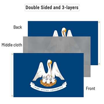 AMZFLAG Louisiana State Flag 3x5 ft Made in USA, Heavy Duty LA Louisiana Flags for Outdoor 3 Ply with 2 Brass Grommets, Double Sided State of Louisiana Thick Material