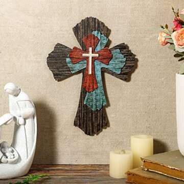 Blulu Cross Wall Decor Hanging Wooden Decorative Wall Cross Rustic Catholic Crucifix Spiritual Art Sculpture for Home Decor Religious First Communion Church Decoration Gift