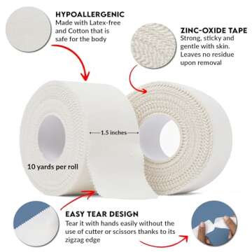 WOD Nation White Athletic Sports Tape - 1.5 inch x 10 Yards Per Roll (50 Pack) - Strong, Easy-Tear, No Residue Athletic Tape for Ankle Support, Wrist Tape, Pre Wrap, Ideal for Boxing, Soccer & More