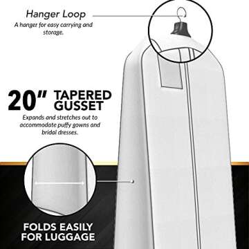 Your Bags Wedding Dress Garment Bag - Garment Bags for Travel & Hanging Clothes or Storage Preservation - 72" Wedding Dress Bag for Gowns Long with 20" Gusset for Puffy Bridal Gowns Cover -White/Grey