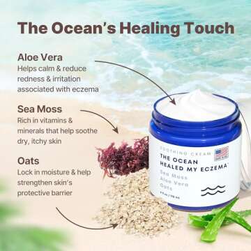 The Ocean Healed My Eczema Natural Soothing Cream - Sea Moss Colloidal Oats - for Eczema Psoriasis Prone Skin - Minerals from The Sea - for Sensitive Skin - Hydrating Eczema Cream for Dry Skin (4 Oz)