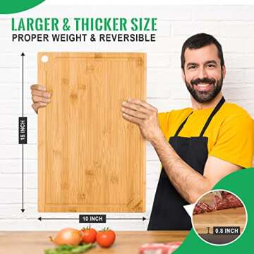 Hiware Heavy Duty Bamboo Cutting Board - Organic, Pre-Oiled, 15"x10"