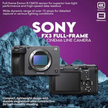 Sony Alpha FX3 Full-Frame Cinema Line Camera Bundle, with 128GB SD Card, Extra Battery with USB-C Charging Port, Care Cleaning Kit for Digital Video Full Frame Camera (4 Items)