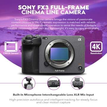 Sony Alpha FX3 Full-Frame Cinema Line Camera Bundle, with 128GB SD Card, Extra Battery with USB-C Charging Port, Care Cleaning Kit for Digital Video Full Frame Camera (4 Items)