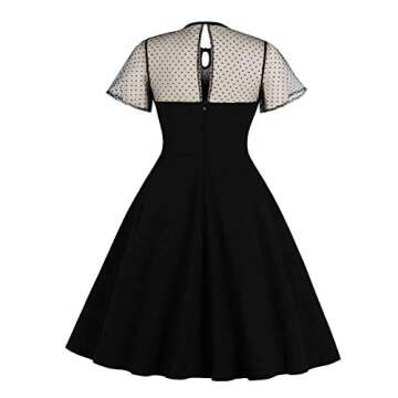 Women's Vintage Illusion Polka Dot Embroidery Keyhole Tie 1950s A-line Cocktail Dress 50s 60s Retro Summer Evening Party Wedding Formal Prom Dance Swing Dresses Black XX-Large