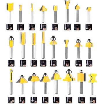 KOWOOD 24X Router Bits Set 1/4 Inch Shank Made of 45# Carbon Steel C3 Alloy Blade for Professional Woodworking