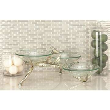 Deco 79 Bird Serving Bowl - Elegant Glass & Metal