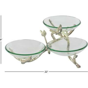 Deco 79 Bird Serving Bowl - Elegant Glass & Metal