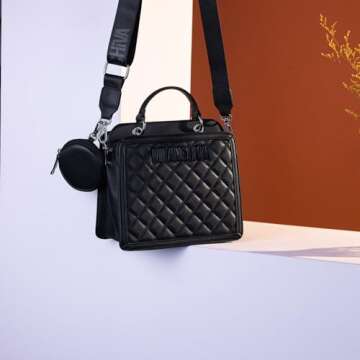 Milan Chiva Quilted Small Tote Bag for Women Top Handle Purse with Coin Purse MC-331-BK