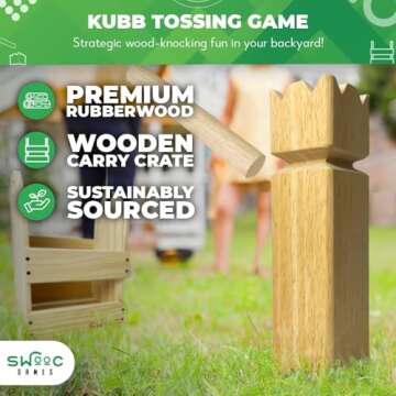 SWOOC Games - Kubb Yard Game Set - Premium Hardwood Viking Chess Set w/Wood Crate - for Adults & Kids - Backyard Size Kubb Game - for Kuub Tournaments with Friends - Viking Game - Kuube Outdoor Game