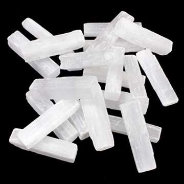 DANCING BEAR Selenite Sticks Wands Bulk (17-20 pcs) 1.5-2 inch L X .25-.5" W Each, Bonus: Free Black Tourmaline & ID Card, Reiki, Chakra, Healing, Protection Grids, Good Luck, Positive Energy, Brand