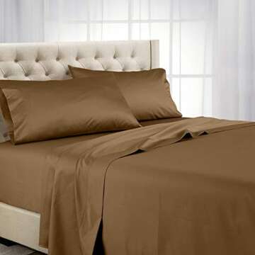 Royal Tradition Solid 600 Thread Count, 100-Percent Cotton Queen Bed Sheets Set (Taupe) Breathable, Deep Pocket, 4 Piece Sheet Set