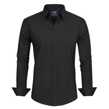 J.VER Men's Dress Shirts Cotton Stretch Long Sleeve Solid Formal Shirt Business Stain Shield Casual Button Down Shirts Black Small