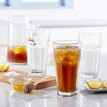 Libbey Gibraltar Iced Tea Glasses, 22 ounce, Tall Tempered Cocktail Glass Tumbler Set of 12, Ice Tea Glasses for Parties and Everyday Use