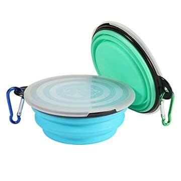 SLSON Collapsible Pet Bowls with Lids - 2 Pack Travel Set