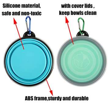 Portable Collapsible Pet Bowls with Covers - 2 Pack