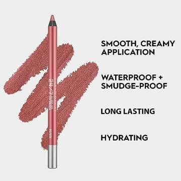 URBAN DECAY 24/7 Glide-On Waterproof Lip Pencil (Peyote - Metallic Dusty Mauve Rose), Smudge-Proof, Longwearing Lip Liner, Smooth & Creamy Colors, Moisturizing Formula with Vitamin E - 0.04 oz