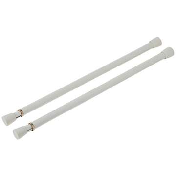 Blu-Pier Tech Small Spring Tension Window Curtain Rods, 12 to 20-Inch Adjustable Spring Tension Rod - White, 2 Rods per Pack