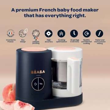 BEABA Babycook Neo Baby Food Maker | Non-Toxic Glass & Stainless Steel | Trusted by Celebrity Moms | Sustainable Baby Food Processor | Global Leader | 34 Servings in 20 Mins