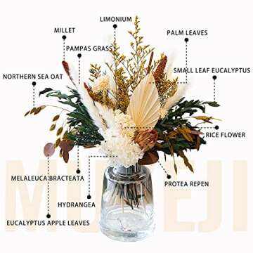 MUYEJI Natural Dried Flower Bouquet, Dried Flowers for Vase, Fall Winter Flower Decor, Preserved Plants Pampas Grass Eucalyptus Floral Arrangements for Table Centerpiece, Boho Home Wedding Decorations