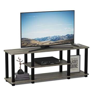 Furinno Turn-N-Tube No Tools 3D 3-Tier Entertainment TV Stand up to 50 inch TV, Square Tubes, French Oak Grey/Black