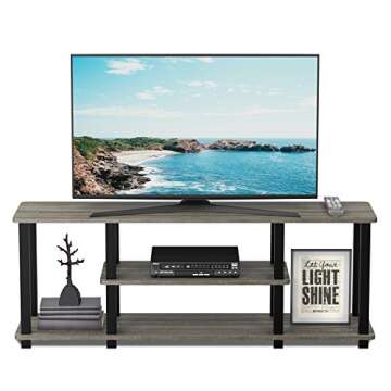 Furinno Turn-N-Tube No Tools 3D 3-Tier Entertainment TV Stand up to 50 inch TV, Square Tubes, French Oak Grey/Black