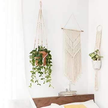 Mkono Macrame Plant Hanger - 35 Inch Ivory Design