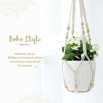 Mkono Macrame Plant Hanger - 35 Inch Ivory Design