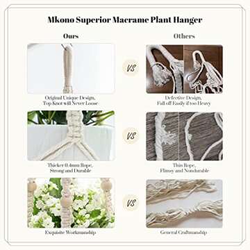 Mkono Macrame Plant Hanger - 35 Inch Ivory Design