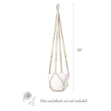 Mkono Macrame Plant Hanger - 35 Inch Ivory Design