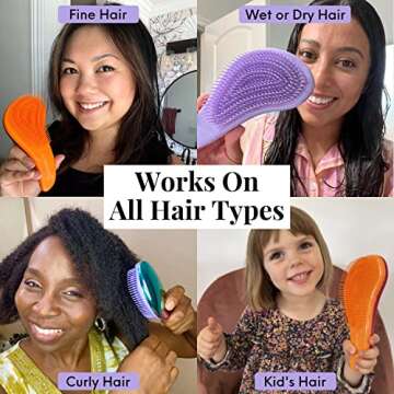 Lily England Detangler Brush for Curly Hair, Thick, Straight & Natural Hair - Gentle Detangling Hair Brush for Women, Kids & Toddlers with Flexible Bristles - Hairbrush for Wet & Dry Hair, Ombre